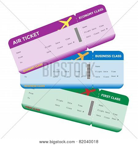 Three Classes of Blank Flight Boarding Pass Different Colors