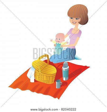 Mother With Baby On A Picnic