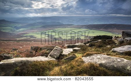Beautiful Autumn Fall Landscape Of Hope Valley From Stanage Edge In Peak District