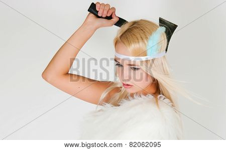 The Girl In A Fur Cape With An Axe