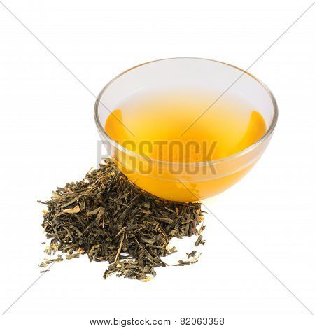 Glass bowl of tea isolated