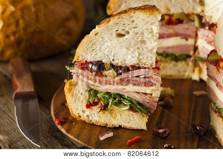 Cajun Muffaletta Sandwich With Meat And Cheese