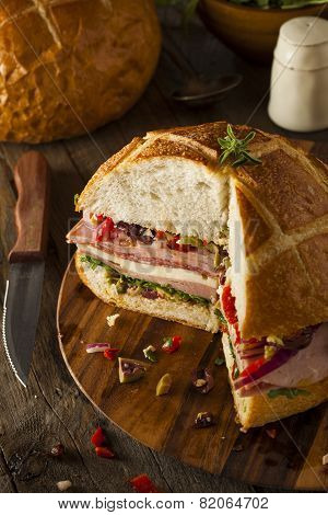 Cajun Muffaletta Sandwich With Meat And Cheese