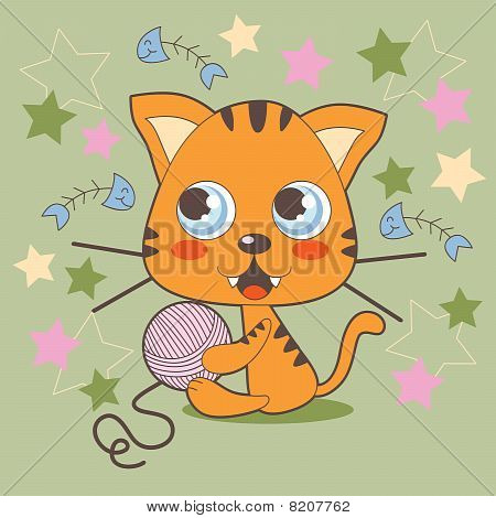 Orange katt och ull bollen