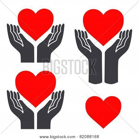 Vector heart and hands icons