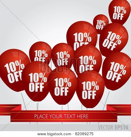 Red Balloons With Sale Discounts 10 Percent.