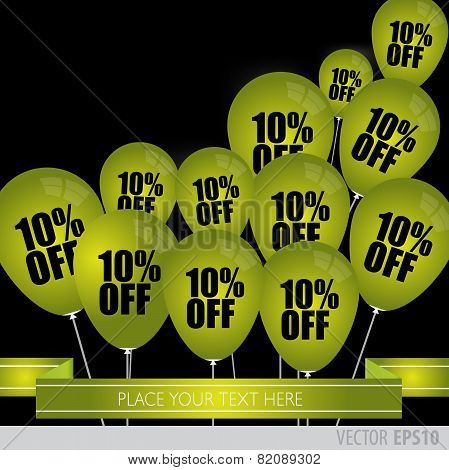 Green Balloons With Sale Discounts 10 Percent.