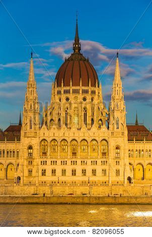 Budapest Parliament building during sunset