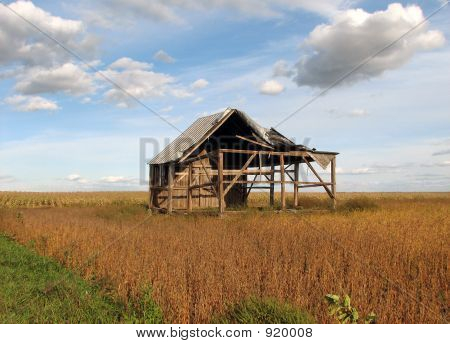 Alte verlassene Haus im Feld Sojabohnen