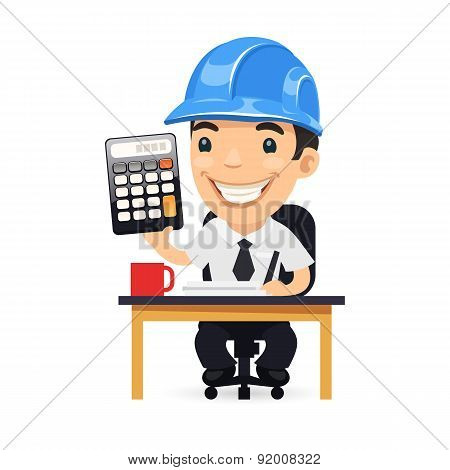 Engineer Cartoon Character with Calculator