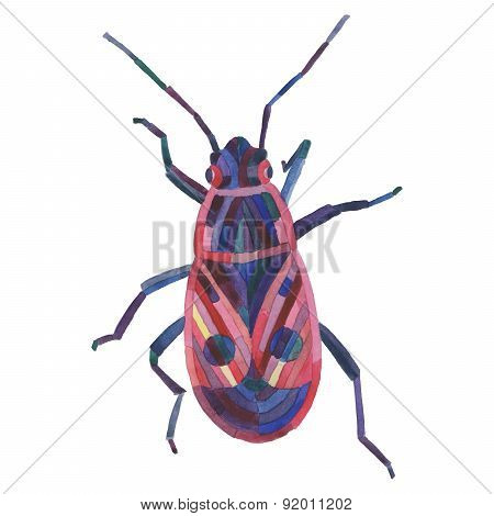 Vector Hand Drawn watercolor blue bug on white background.