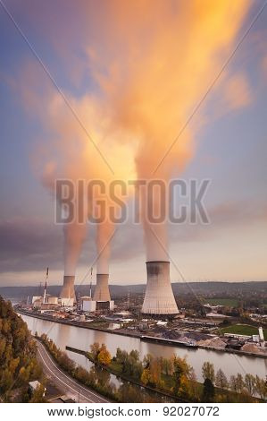 Nuclear Power Station At Sunset