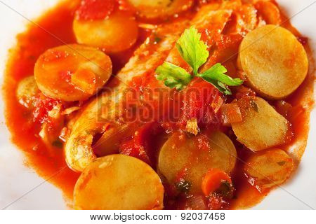 Fish Stew In Tomato Sauce With Patatoes