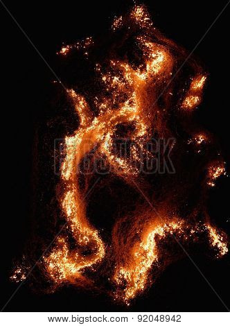 Burning flame on black background