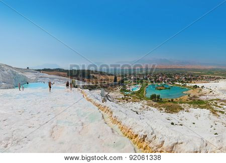 Travertine pools and terraces - Pamukkale Turkey panorama