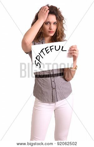 Uncomfortable Woman Holding Paper With Spiteful Text