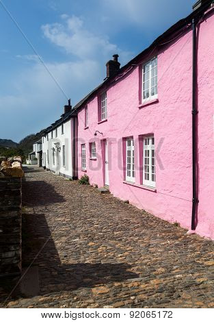 Narrow Alley Or Street In Front Of Colorful Cottages In Boscastle