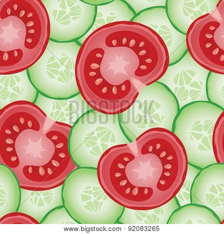 Fresh Sliced Cucumbers And Tomatoes Seamless Pattern