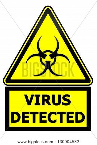 Virus detected. Warning sign. Yellow warning sign with biohazard symbol and the words 