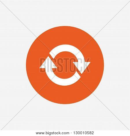 Rotation icon. Repeat symbol. Refresh sign. Orange circle button with icon. Vector