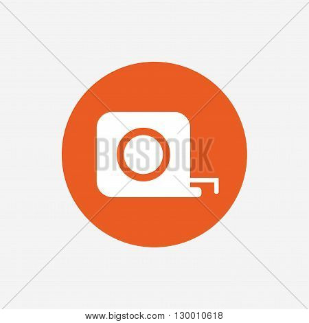 Roulette construction sign icon. Tape measure symbol. Orange circle button with icon. Vector