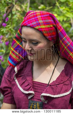 PANCHIMALCO EL SALVADOR - MAY 08 : Portrait of an Salvadoran woman during the Flower & Palm Festival in Panchimalco El Salvador on May 08 2016