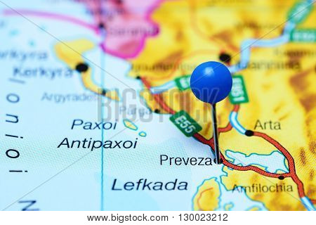 Preveza pinned on a map of Greece