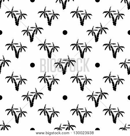 Seamless Pattern Background With Hand Drawn Palm Trees, Summer Semless, Background, Vector Illustrat