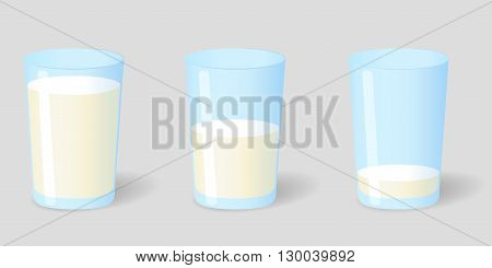 Set of three milk glasses with shadow