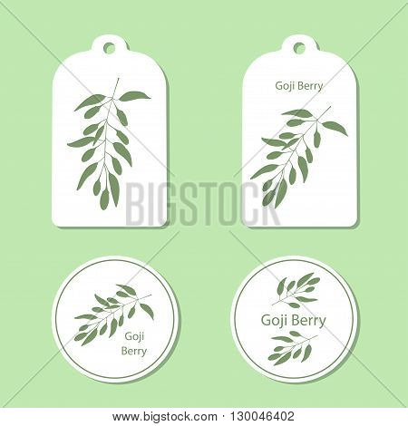 Silhouette of Goji berries with leaves. Healthy lifestyle. Vector  Illustration. Health and Nature Set of Tags and Labels