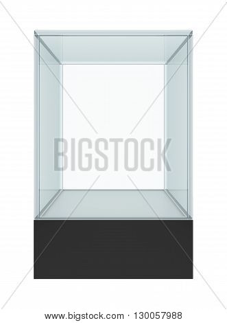 Empty glass showcase for exhibit. 3D rendering