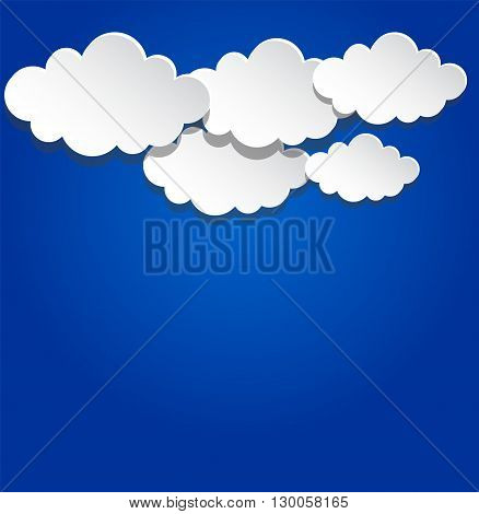 Paper clouds on bluebackground . Can be used as icon, sign, element for web design or business presentations. Text can be added