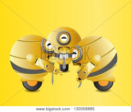 illustration three robot gathering and lauging together