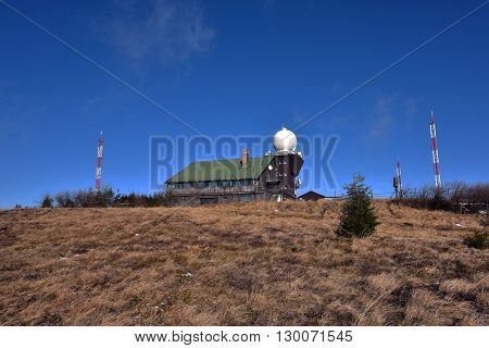 Observation house on Hojsovska hola hill in sunny winter day