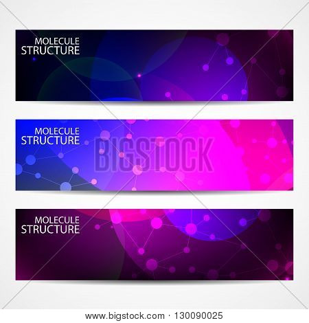 Abstract geometric banners molecule and communication. Science and technology design, structure DNA, chemistry, medical background, business and website templates. Vector illustration.