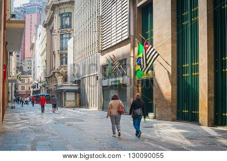 Sao Paulo - April 30, 2016 - Álvares Penteado Street Historic Simbol Located In Downtown In The City