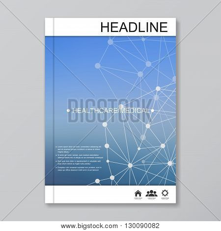 Science vector background. Modern vector templates for brochure, flyer, cover magazine or report in A4 size. Molecule structure and communication on the blue background..