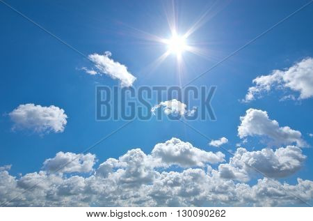 Deep blue sky and summer sun. Nature airscape.