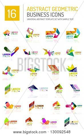 Abstract geometric business logo icon set. Colorful geometrical figure compositions with light effects - triangles circles rings arrows lines