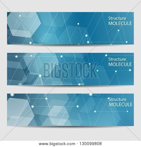 Abstract Geometric Banners Molecule And Communication. Science And Technology Design, Structure Dna,