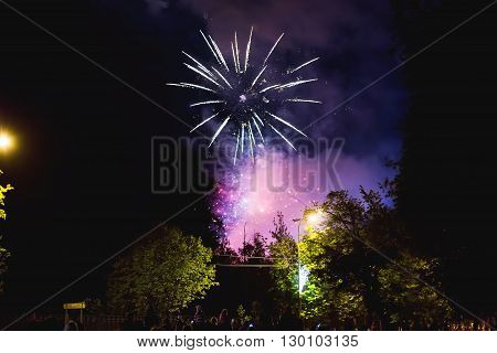 Fireworks in Odintsovo town (Moscow region). Victory day May 9 2016. Russia.