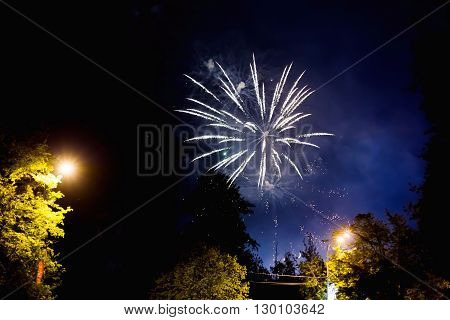Fireworks in Odintsovo town (Moscow region). Victory day May 9 2016. Russia.