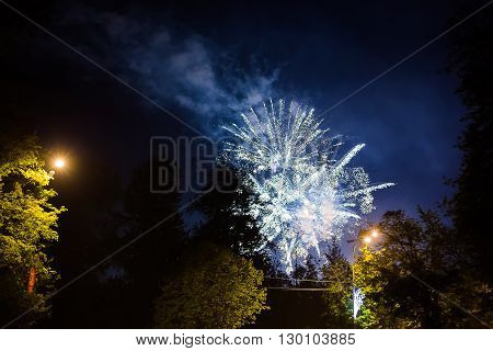 Fireworks in Odintsovo town (Moscow region). Victory day May 9 2016. Russia.