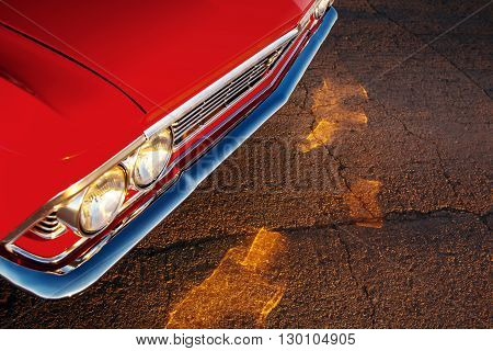 Saratov, Russia - June 07, 2015: Retro red car Chevrolet Malibu stay on asphalt road at sunset