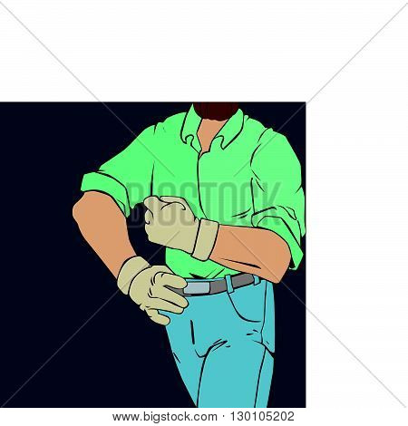 Vector illustration with hipster man builder in cool retro style