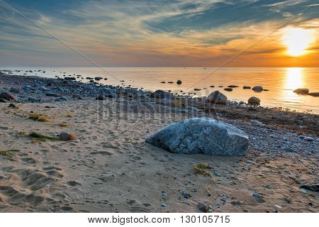 Stony beach at the gulf of Riga near Saulkrasti, Latvia