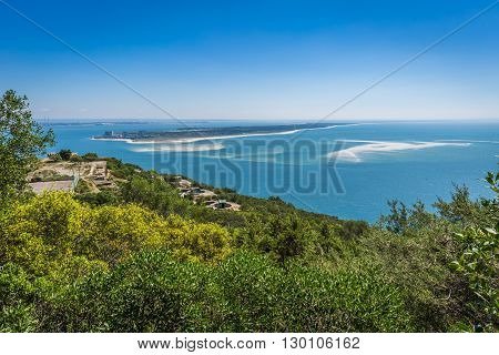 View of the beautiful coastal landscapes of the Arrabida region located on Setubal Portugal.