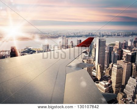 3D rendering of aircraft above the city