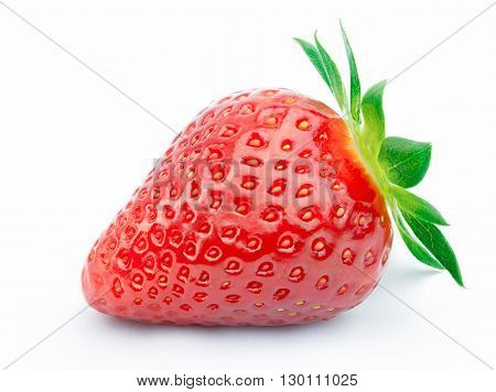 Perfectly cleaned strawberry with leaves isolated on the white background with clipping path