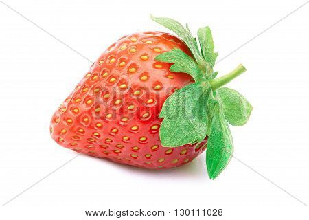 Perfectly cleaned strawberry with leaves isolated on the white background with clipping path